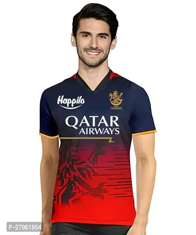 Stylish Multicoloured Polycotton Sports Rcb Virat 18 Jersey T-Shirt For Men-thumb0