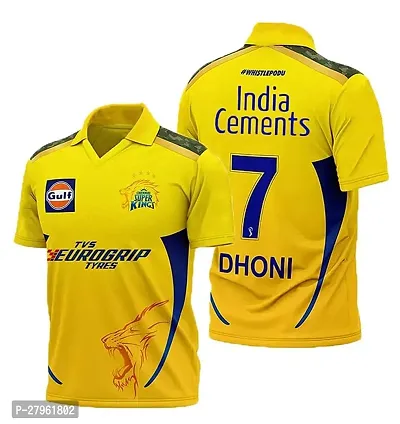 Stylish Yellow Polycotton Sports Chennai Thala Dhoni 7 Csk Jersey T-Shirt For Men-thumb0