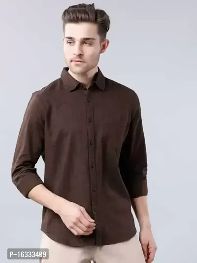 Men Cotton Linen Slim Fit Solid Casual Shirt