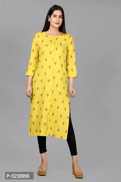 Reliable Yellow Rayon Straight Printed Kurta For Women-thumb0