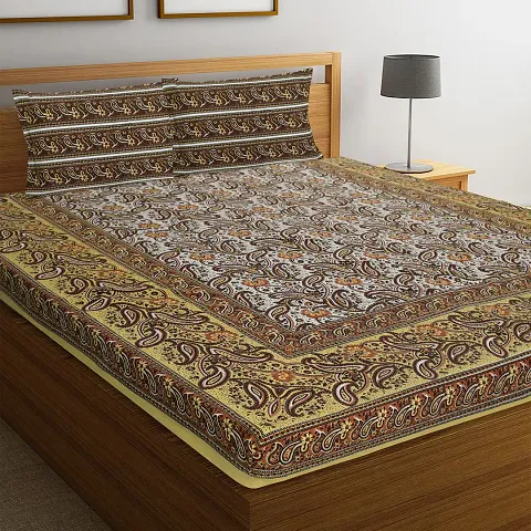 Multicolored Jaipuri Printed Cotton King Bedsheet With 2 Pillowcovers