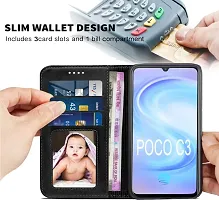 Juberous Flip Cover for Poco C3 | Magnetic Closurer| PU Leather Magnetic Wallet Back Cover Case (Black)-thumb2