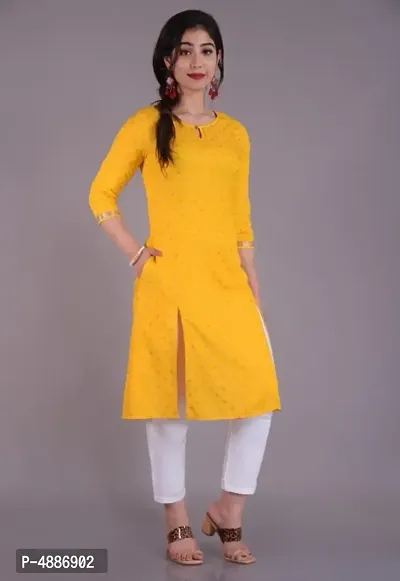Amazing Yellow Rayon Printed Frontslit Kurta For Women