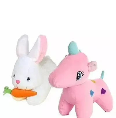 Soft Toys Combo Set Unicorn/Rabbit Toy Animals for You - 28 cm (Multicolor)