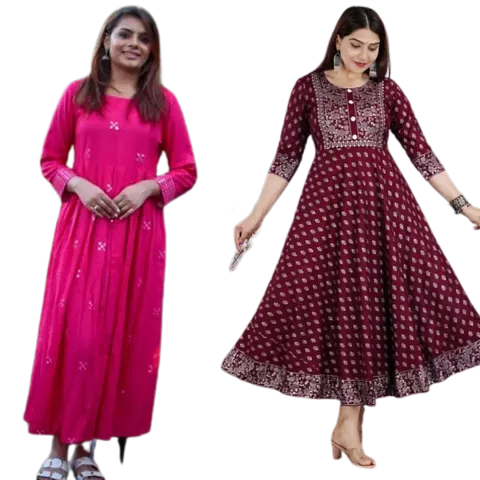 Beautiful Anarkali Rayon Kurta For Women Combo Of 2