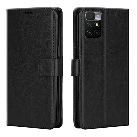 Mi Redmi 10 Prime Flip Case | Inside TPU with Card Pockets | Magnetic Closing | Flip Cover for Mi Redmi 10 Prime (Black)