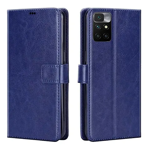 Mi Redmi 10 Prime Flip Case | Inside TPU with Card Pockets | Magnetic Closing | Flip Cover for Mi Redmi 10 Prime (Blue)