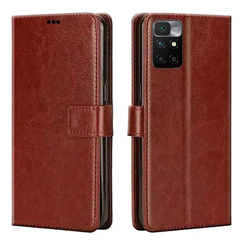 Mi Redmi 10 Prime Flip Case | Inside TPU with Card Pockets | Magnetic Closing | Flip Cover for Mi Redmi 10 Prime (Brown)