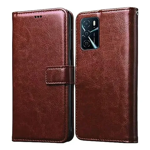 Oppo A16 Flip Case Leather Finish (Brown)