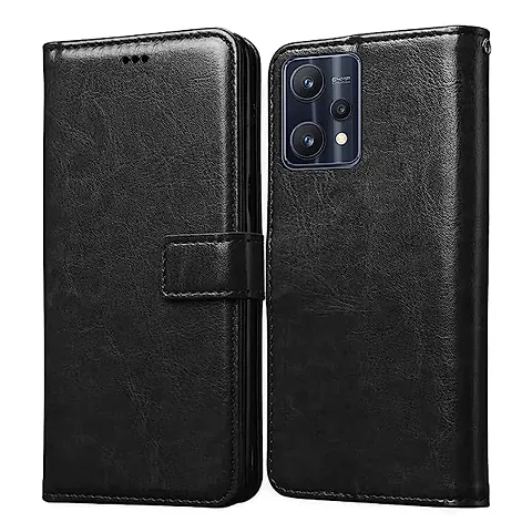 Cloudza Realme 9 Pro Flip Back Cover | PU Leather Flip Cover Wallet Case with TPU Silicone Case Back Cover for Realme 9 Pro Bk