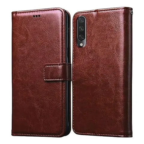 Mi A3 Flip Case | Inside TPU with Card Pockets | Magnetic Closing | Flip Cover for Mi A3 (Brown)