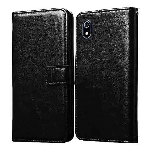 Mi Redmi 7A Flip Case | Vintage Leather Finish | Inside TPU | Wallet Stand | Magnetic Closing | Flip Cover for Mi Redmi 7A  (Black)