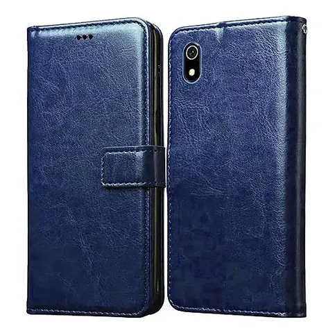 Mi Redmi 7A Flip Case | Vintage Leather Finish | Inside TPU | Wallet Stand | Magnetic Closing | Flip Cover for Mi Redmi 7A  (Blue)