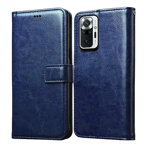 Mi Redmi Note 10s Flip Case | Vintage Leather Finish | Inside TPU | Wallet Stand | Magnetic Closing | Flip Cover for Mi Redmi Note 10s (Blue)