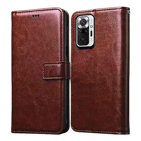 Mi Redmi Note 10s Flip Case | Vintage Leather Finish | Inside TPU | Wallet Stand | Magnetic Closing | Flip Cover for Mi Redmi Note 10s (Brown)