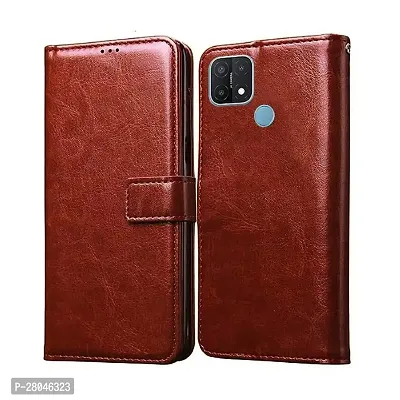 Oppo A15 Flip Cover (Brown)-thumb0