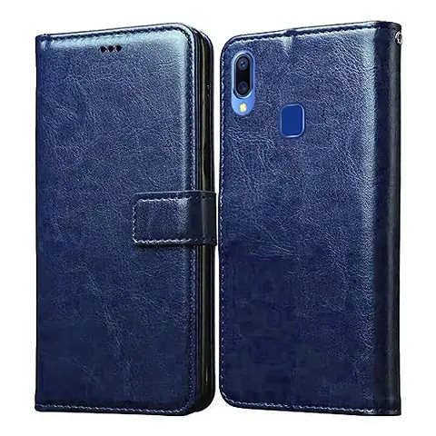 Cloudza Vivo Y83 Pro Flip Back Cover | PU Leather Flip Cover Wallet Case with TPU Silicone Case Back Cover for Vivo Y83 Pro Blue