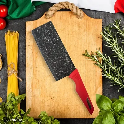 YELONA Red Luxurious PP Marble Coated Stainless Steel Cleaver Butcher Knife Multipurpose use for Cutting Meat, Vegetable, Fruit 12 inch Knife