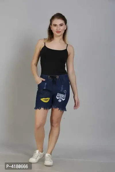 Women Printed Denim Shorts-thumb5