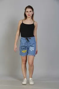Women Printed Denim Shorts-thumb1