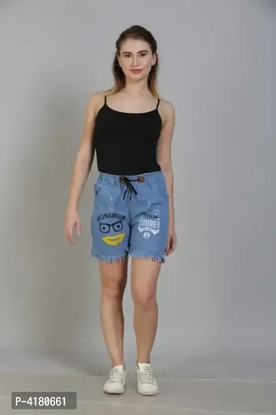 Women Printed Denim Shorts-thumb2