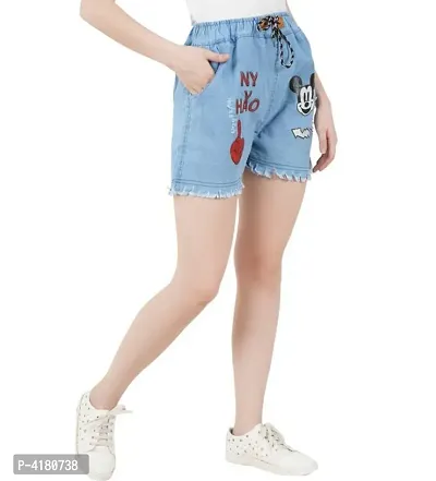 Women Printed Denim Shorts-thumb2