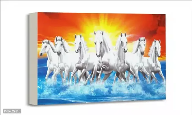 Lucky Seven 7 White Running Horses Vastu Wall Painting Canvas-thumb0