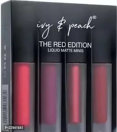 Mini Beauty Lipsticks Combo Pack Of 4 Liquid Lipstick, Red Edition (Maroon, Magenta, Red, Wine, 20 Ml)-thumb0