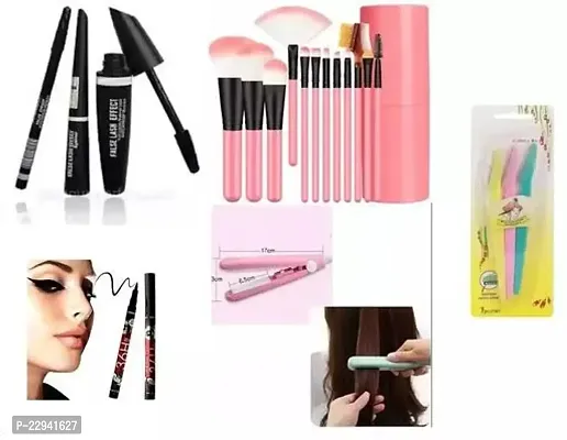 Makeup Brushes, Mascara, 36H Eyeliner, Hair Statnor, Eyebrow Razor Eye Makeup Combo