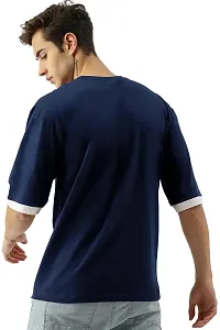 Men's 3-4th Sleeve Round Neck Cotton Slim Fit Tshirt (Medium, Navy Blue)-thumb1