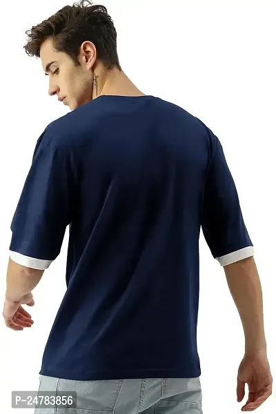 Men's 3-4th Sleeve Round Neck Cotton Slim Fit Tshirt (Medium, Navy Blue)-thumb2