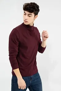 TRIKSH International | Men's High Neck Cotton T-Shirt | | Regular Fit (X-Large, Maroon)-thumb2