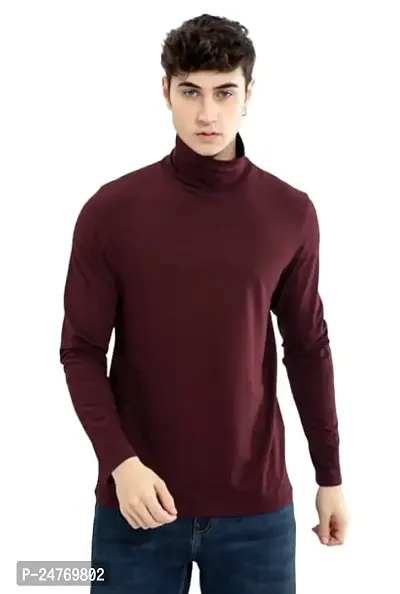 TRIKSH International | Men's High Neck Cotton T-Shirt | | Regular Fit (X-Large, Maroon)