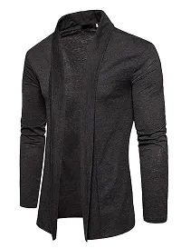 TRIKSH International || Premium Men's Cotton Open Shrug | Full Sleeve Cotton Open Long Cardigan for Men | Best for Casual Wear,Plain Shrug (2XL, Dark Grey)-thumb2