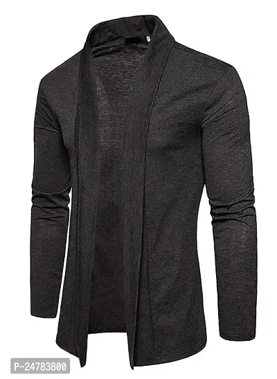 TRIKSH International || Premium Men's Cotton Open Shrug | Full Sleeve Cotton Open Long Cardigan for Men | Best for Casual Wear,Plain Shrug (2XL, Dark Grey)-thumb3