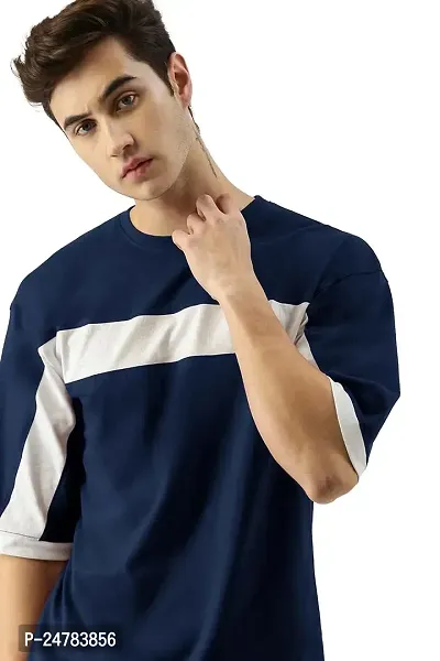 Men's 3-4th Sleeve Round Neck Cotton Slim Fit Tshirt (Medium, Navy Blue)-thumb4
