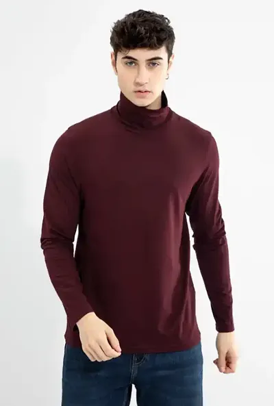 TRIKSH International | Men's High Neck T-Shirt | | Regular Fit (X-Large, Maroon)