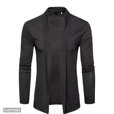 TRIKSH International Premium Men's Cotton Open Shrug | Full Sleeve Cotton Open Long Cardigan for Men | Best for Casual Wear,Plain Shrug (S, Grey)-thumb2