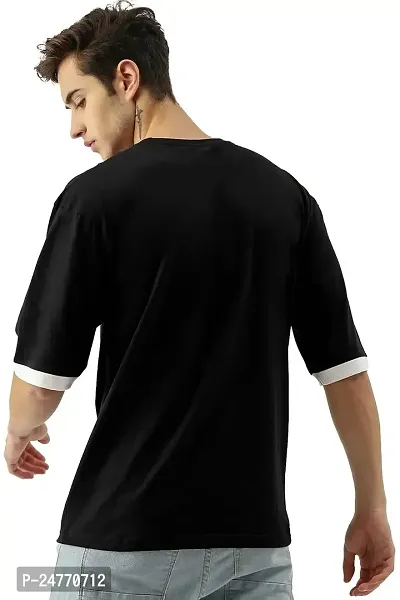 Men's 3-4th Sleeve Round Neck Cotton Slim Fit Tshirt (XL, Black)-thumb2