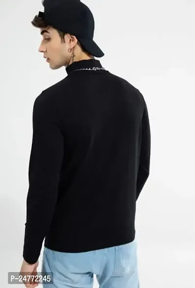 TRIKSH International -Men's High Neck Cotton T-Shirt Solid Long Sleeve T-Shirt | Regular Fit (Small, Black)-thumb3