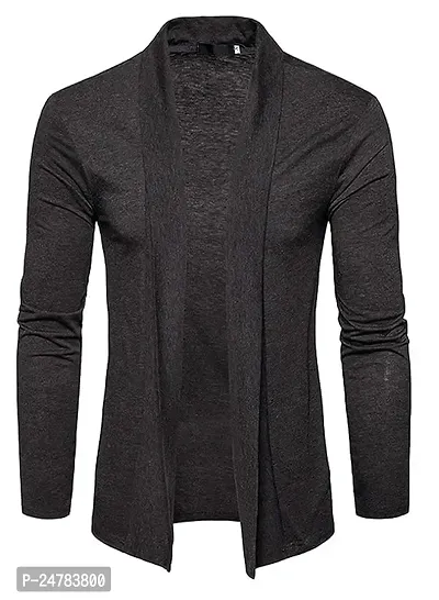 TRIKSH International || Premium Men's Cotton Open Shrug | Full Sleeve Cotton Open Long Cardigan for Men | Best for Casual Wear,Plain Shrug (2XL, Dark Grey)