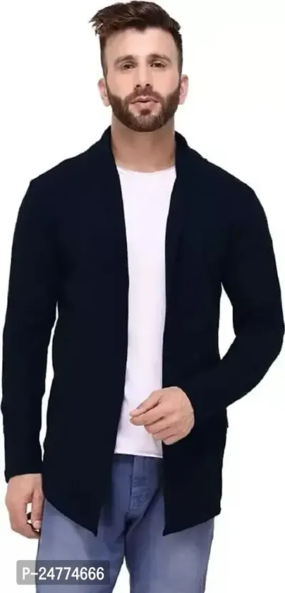 TRIKSH International || Premium Men's Cotton Open Shrug | Full Sleeve Cotton Open Long Cardigan for Men | Best for Casual Wear,Plain Shrug (M, Navy Blue)