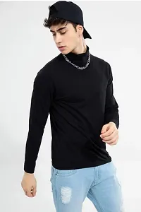 TRIKSH International -Men's High Neck Cotton T-Shirt Solid Long Sleeve T-Shirt | Regular Fit (Small, Black)-thumb3