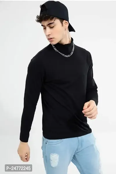 TRIKSH International -Men's High Neck Cotton T-Shirt Solid Long Sleeve T-Shirt | Regular Fit (Small, Black)-thumb4
