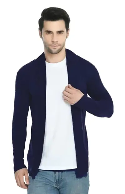 TRIKSH International | Premium Men's Open Shrug | Full Sleeve Open Best for Casual Wear,Plain shurg (XL, Blue)