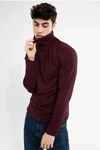 TRIKSH International | Men's High Neck Cotton T-Shirt | | Regular Fit (X-Large, Maroon)-thumb3