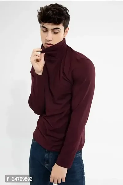 TRIKSH International | Men's High Neck Cotton T-Shirt | | Regular Fit (X-Large, Maroon)-thumb4