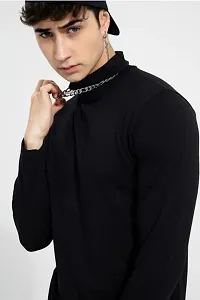 TRIKSH International -Men's High Neck Cotton T-Shirt Solid Long Sleeve T-Shirt | Regular Fit (Small, Black)-thumb1