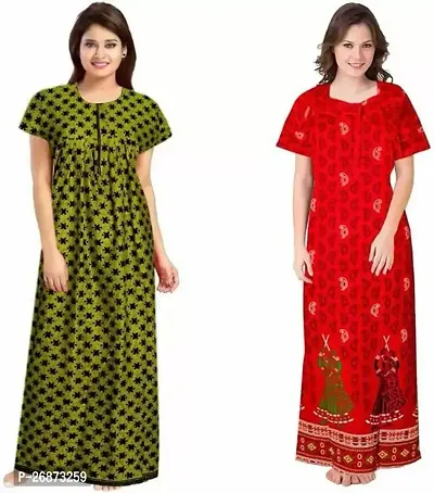 Cotton Printed Nightys For Women Pack Of 2