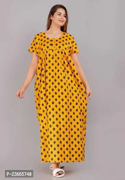 Comfortable Yellow Cotton Nightdress For Women